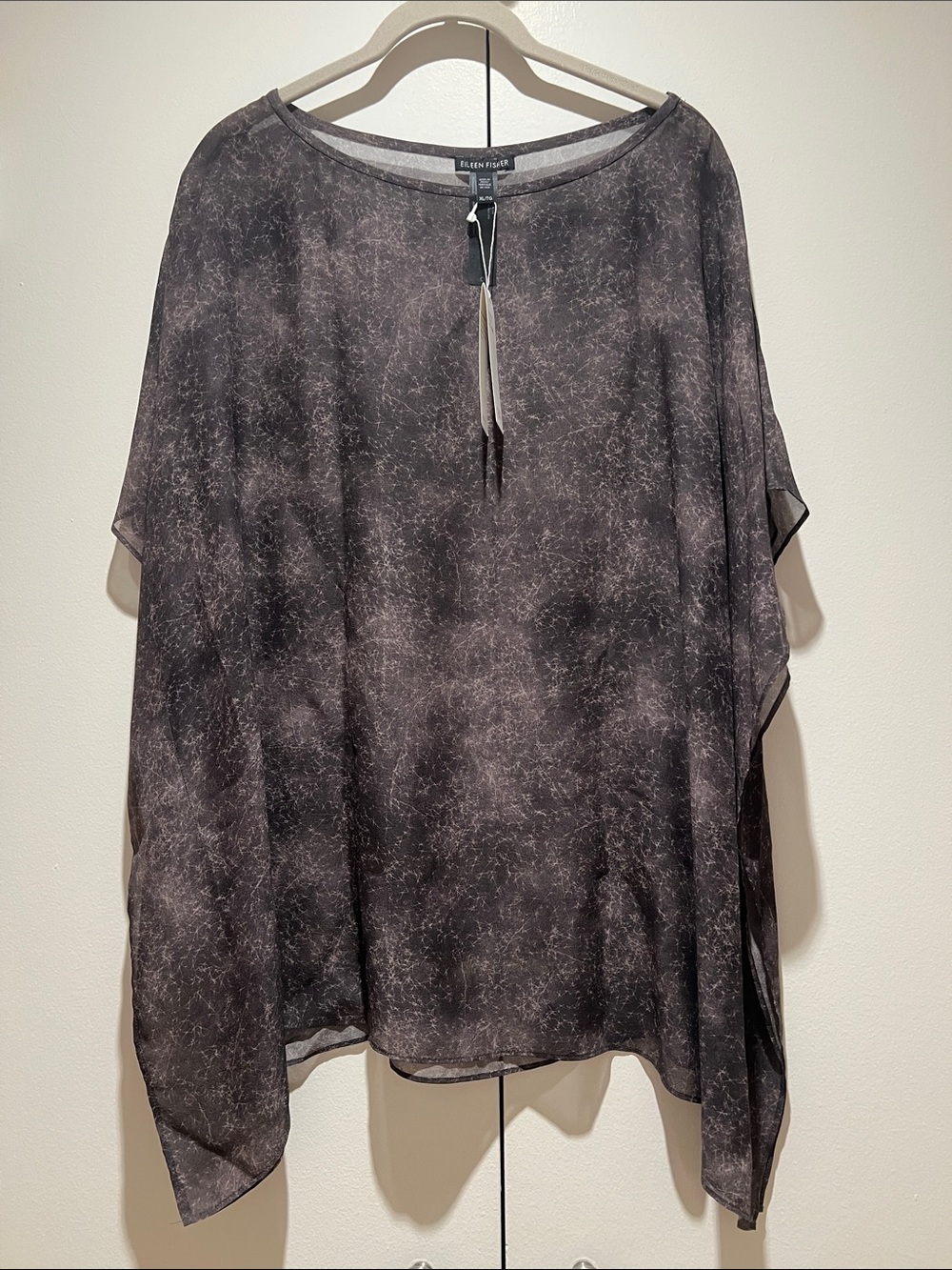 Eileen Fisher dandelion printed Sheer silk bateau neck top